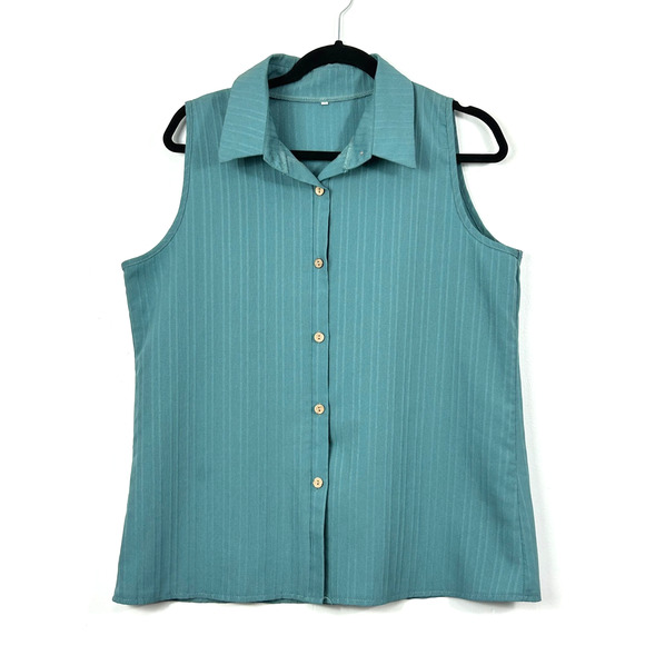 Unbranded Top Womens XLarge Teal Sleeveless Button-Up Collared Shirt Textured - Picture 1 of 9